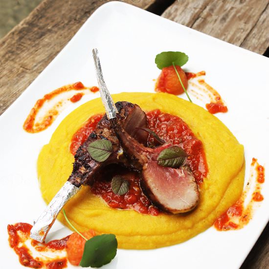 Smoked Lamb Rack Saffron Polenta