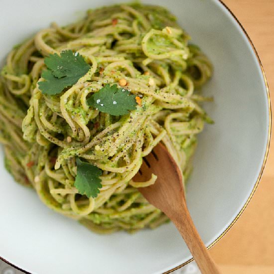 Avocado-Cilantro Cream Angel Hair
