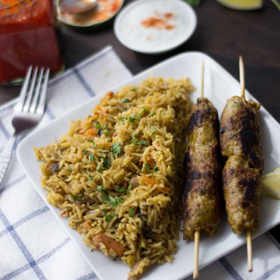 Moroccan Chicken Kebabs with Rice