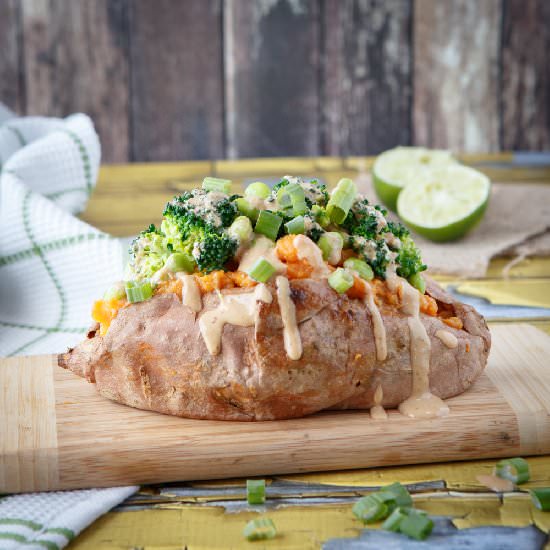 Thai Peanut Stuffed Sweet Potatoes