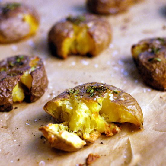 Smashed thyme potatoes