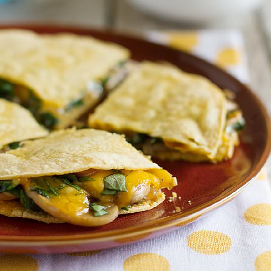 Mushroom Spinach Quesadillas