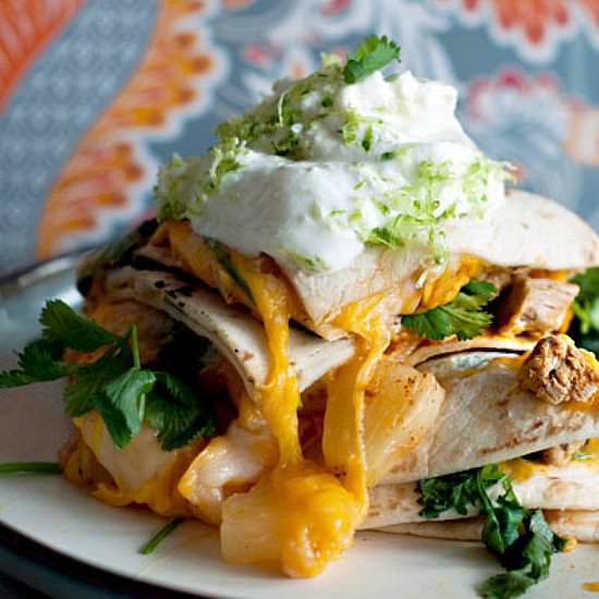 Pineapple jerk chicken quesadillas