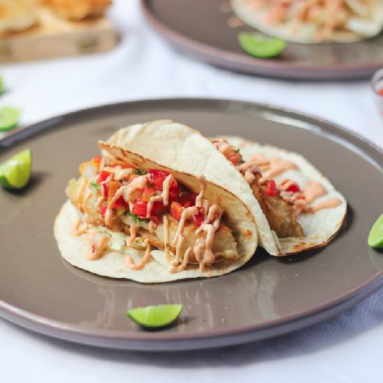 Fish Tacos with Sriracha Mayo