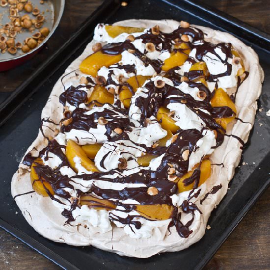 Peach Chocolate Pavlova