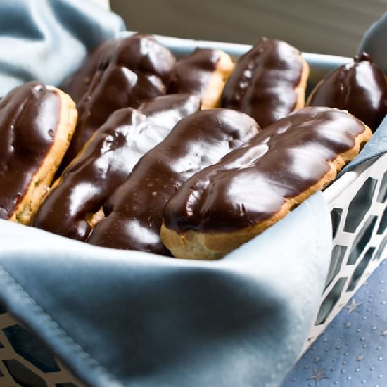 Glazed Eclairs with Vanilla Cream