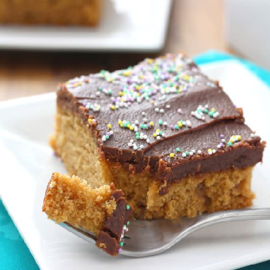 Fudge Frosted Peanut Butter Cake