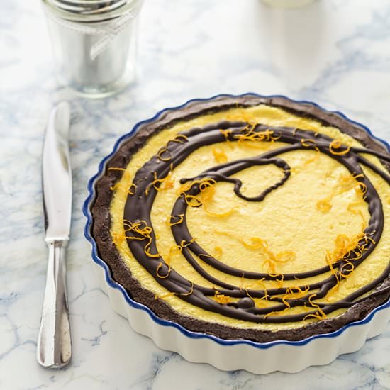 Orange chocolate drizzle tart