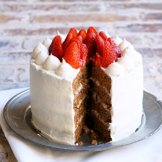 Greek Walnut Cake with Strawberries