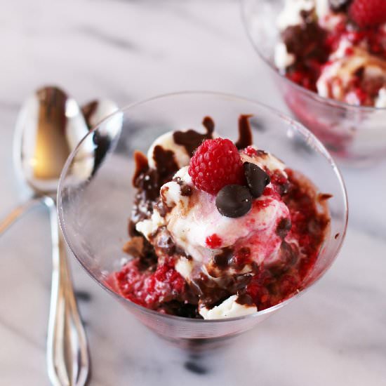 Raspberry Salted Brownie Sundaes