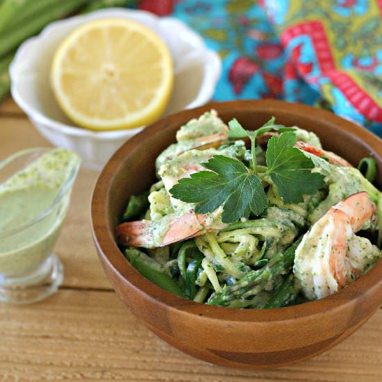 Shrimp in Green Sauce over Zoodles
