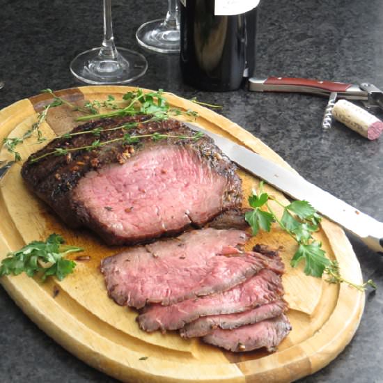 Bourbon-marinated flank steak