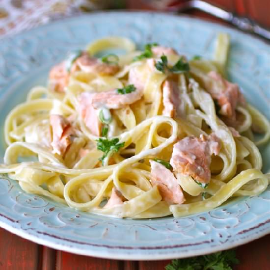 Creamy salmon fettuccine