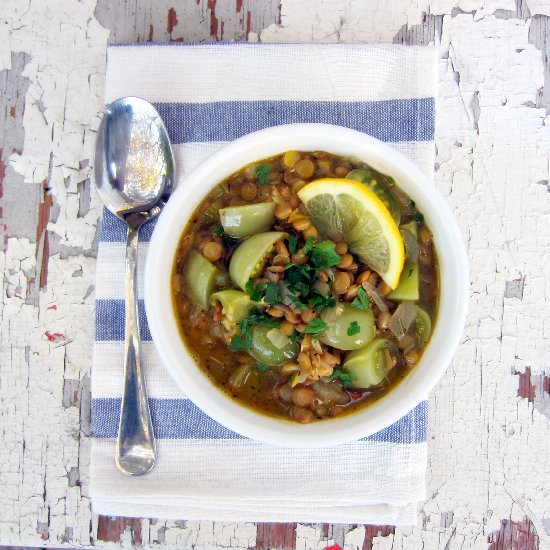 Green Tomato & French Lentil Soup