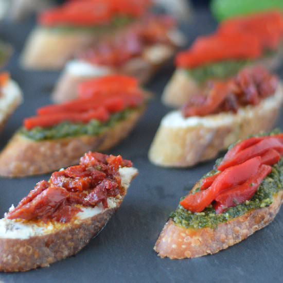 Pesto + Pepper Crostini