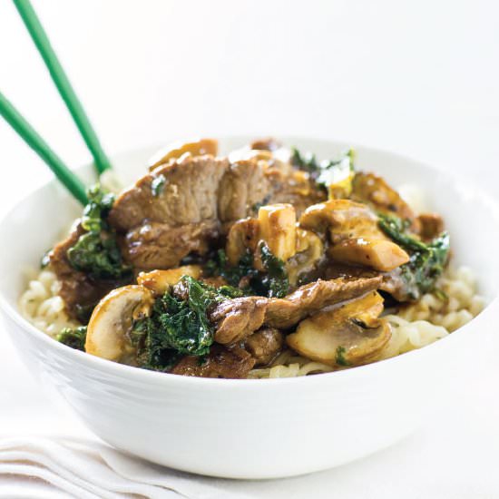 Ginger Beef with Kale and Mushrooms