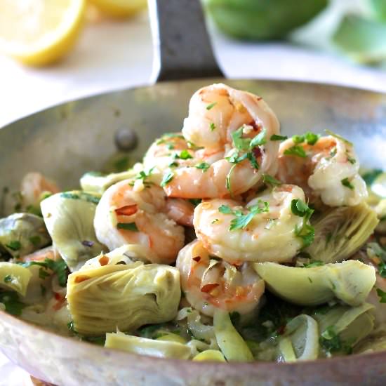 Shrimp Scampi with Baby Artichokes