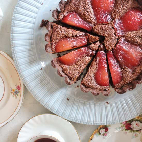 Choc Tart & Raspberry Poached Pear