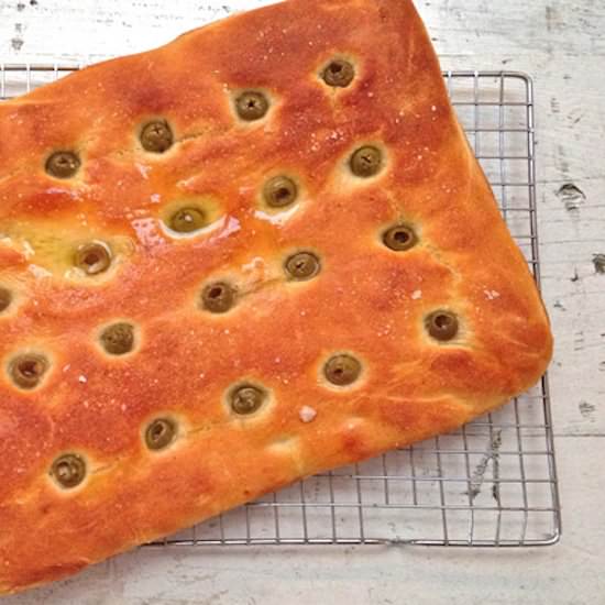 Potato Focaccia with Green Olives