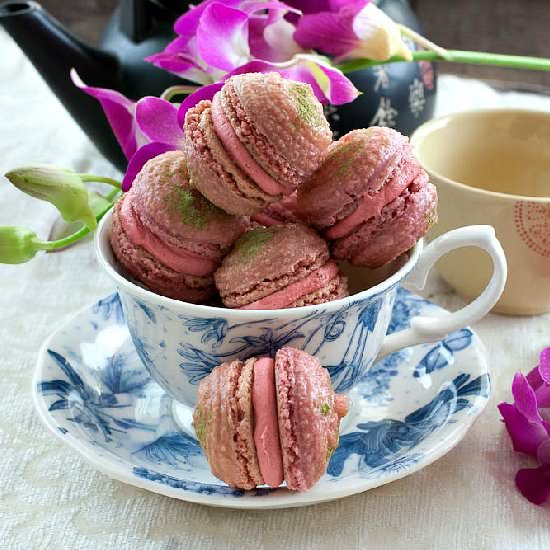 Orchid and Matcha Macarons