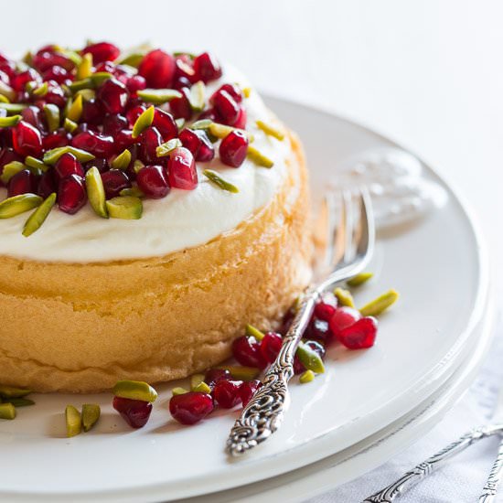 Rosewater Pomegranate Sponge Cake