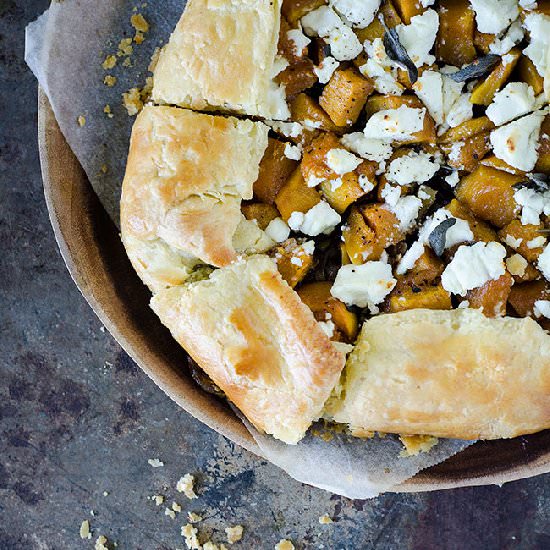 Pumpkin onion and goats cheese tart
