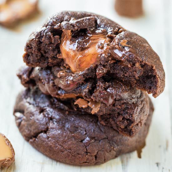 Caramel-Stuffed Quad Choc Cookies
