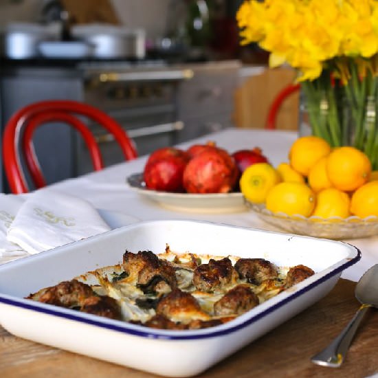 Pork, Chicory and Gorgonzola Bake
