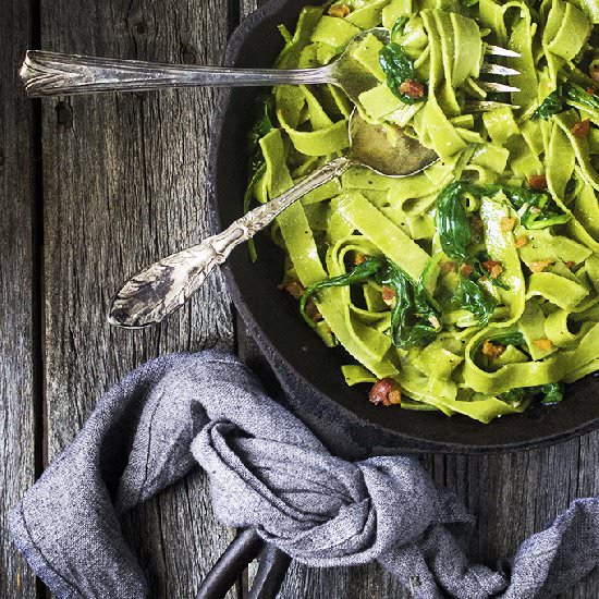 Spinach Fettuccine Carbonara