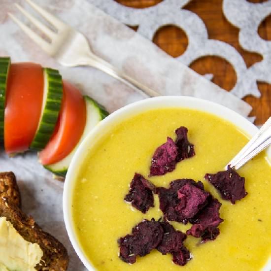Cauliflower Soup + Beet Chips