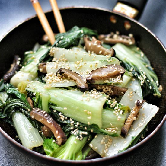 Bok Choy and Shiitake in Sesame Oil
