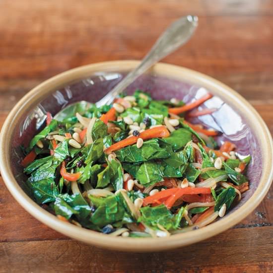 Collards with Peppers and Currants