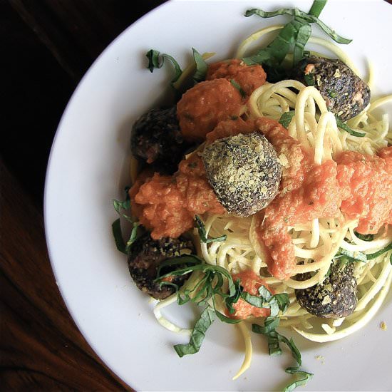 Raw Vegan Spaghetti and “Meatballs”