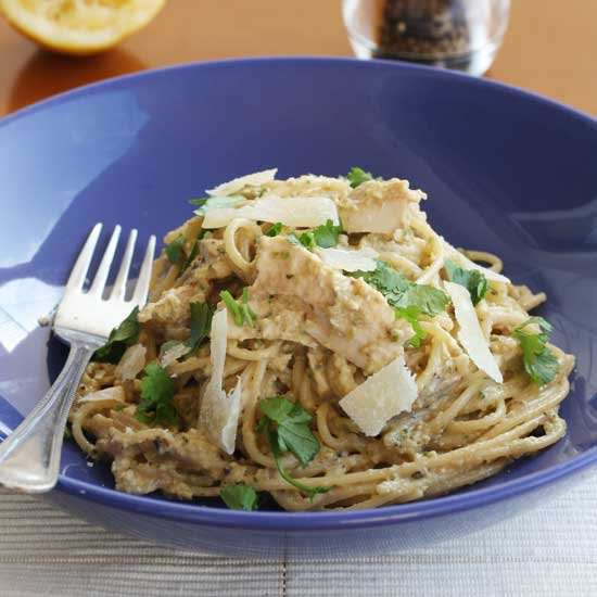 Aubergine & Walnut Pesto Spaghetti