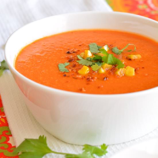 Red Pepper, Corn, and Tomato Soup