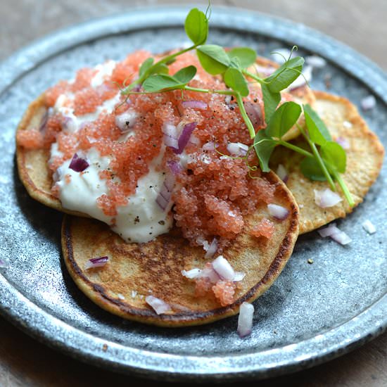 Small Pancakes with Lumpfish Roe