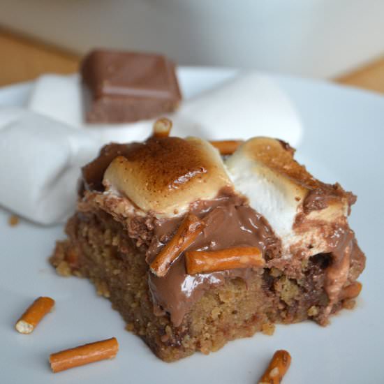 Pretzel PB S’mores Cookie Bars