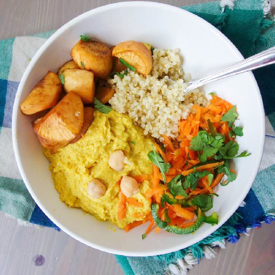 Mango Curry Hummus Quinoa Bowls