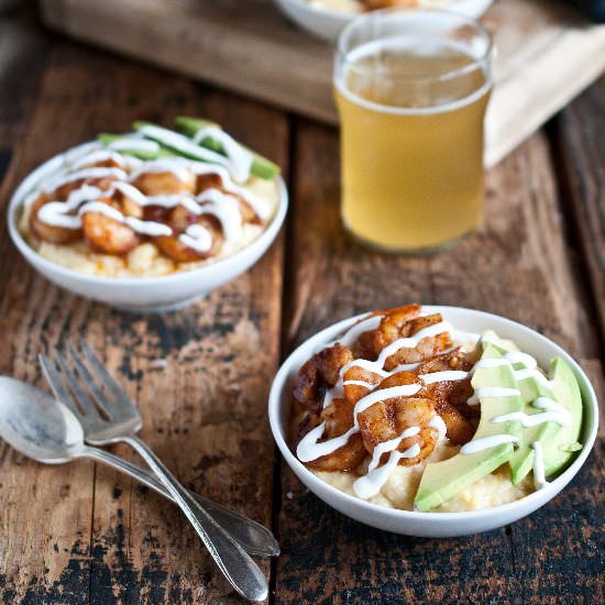 Spicy Beer Shrimp with Beer Polenta