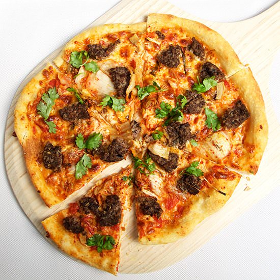 Beef Burger and Kimchi Pizza