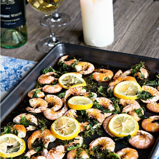 Lemon Kale Baked Shrimp