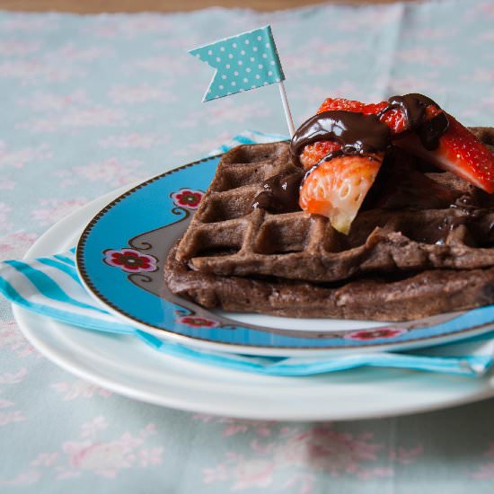 Chocolate Waffles with Strawberries