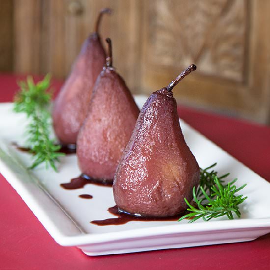 Pears Poached in Fragrant Red Wine