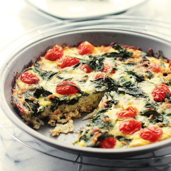 Hashbrown, Spinach & Tomato Pie