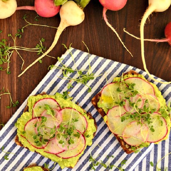 Springtime Avocado + Radish Toasts
