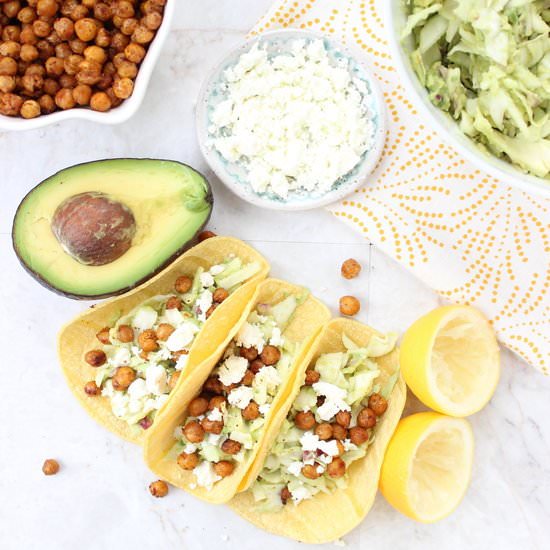 Tacos with Chickpeas & Avocado Slaw