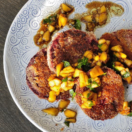 Coconut Beet Patties with Mango