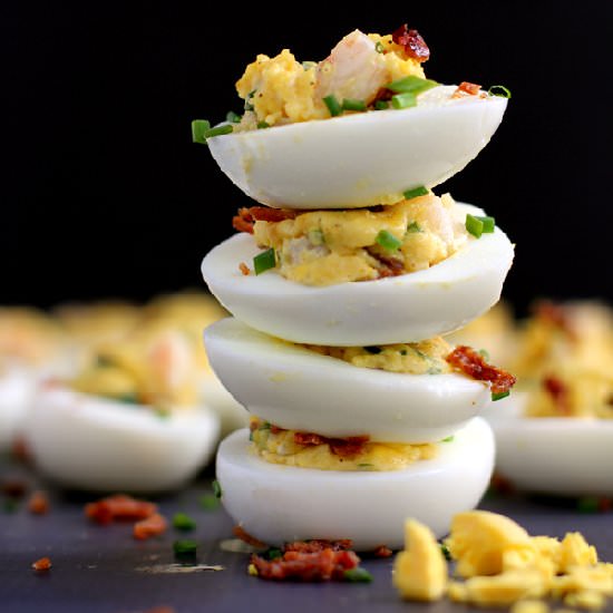 Shrimp + Bacon Stuffed Deviled Eggs