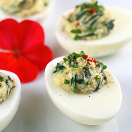 Spinach Artichoke Deviled Eggs