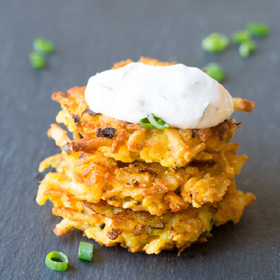 Potato Latkes with Jalapeño Dill Sa